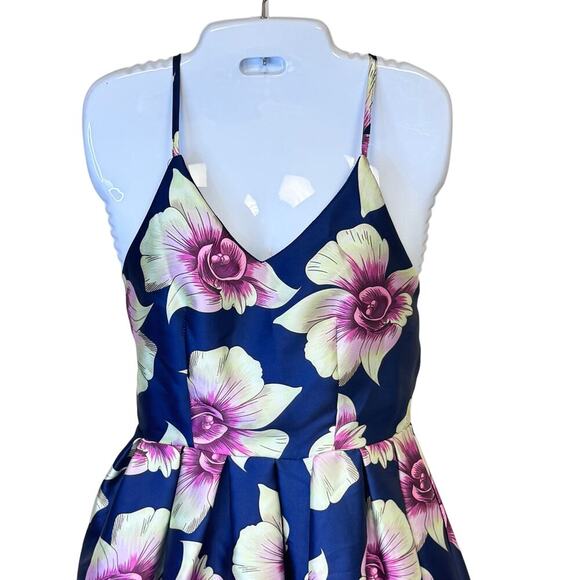 DEPRI Blue Pink Floral Mini Dress Crisscross Spaghetti Straps Sz S/M - Picture 2 of 8